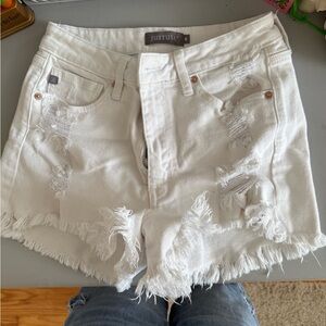 Just USA White Distressed Frayed Hem Denim Shorts